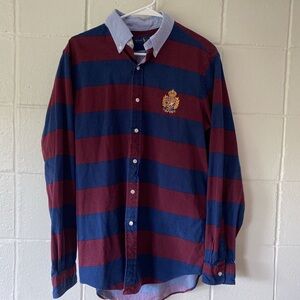 Y2K Red and Blue Polo Ralph Lauren Embroidered  Button Up Rugby Shirt - Size L